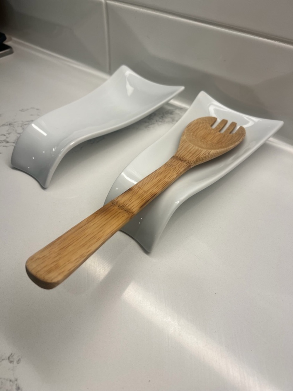 White Ceramic Spoon Rest Set Modern Kitchen Minimalist Dish Holder (Set of 2)